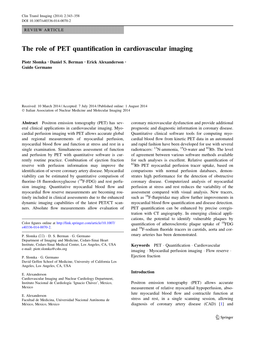 (PDF) The role of PET quantification in cardiovascular imaging