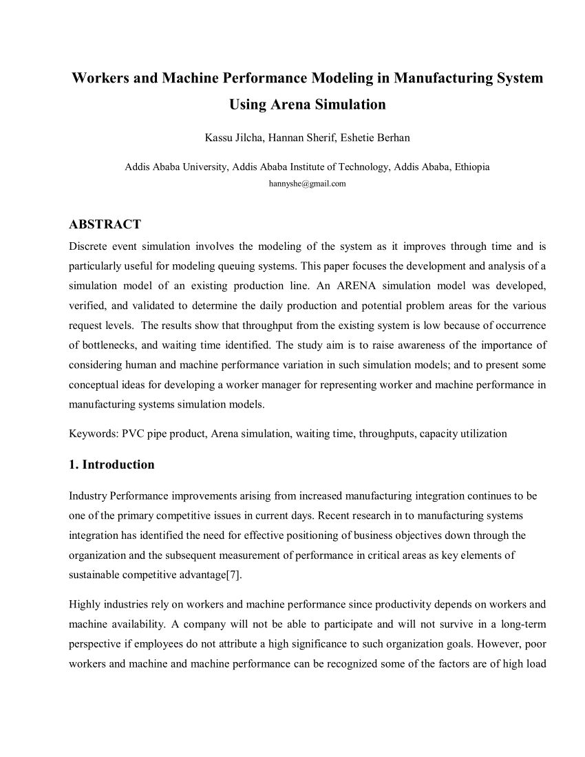 PDF) Workers and Machine Performance Modeling in Manufacturing System Using Arena  Simulation