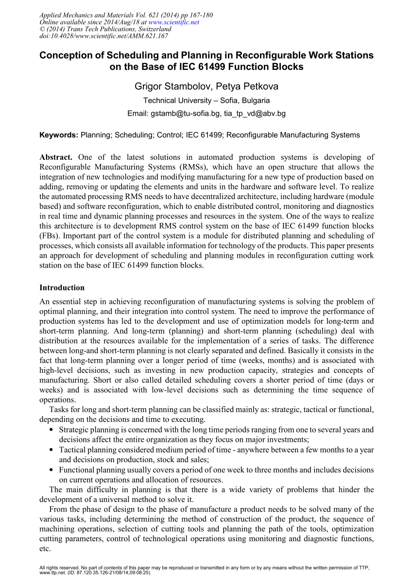 Pdf Conception Of Scheduling And Planning In Reconfigurable Work Stations On The Base Of Iec Function Blocks