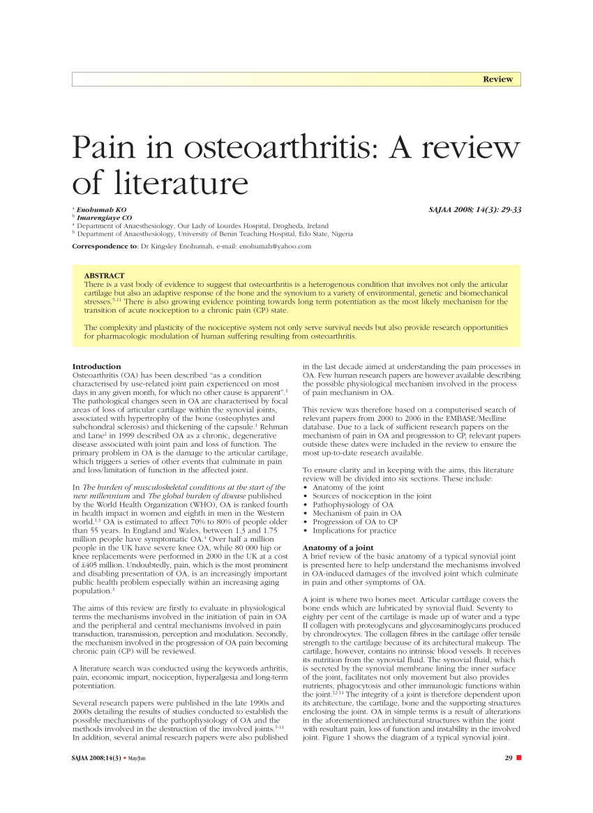 literature review of osteoarthritis