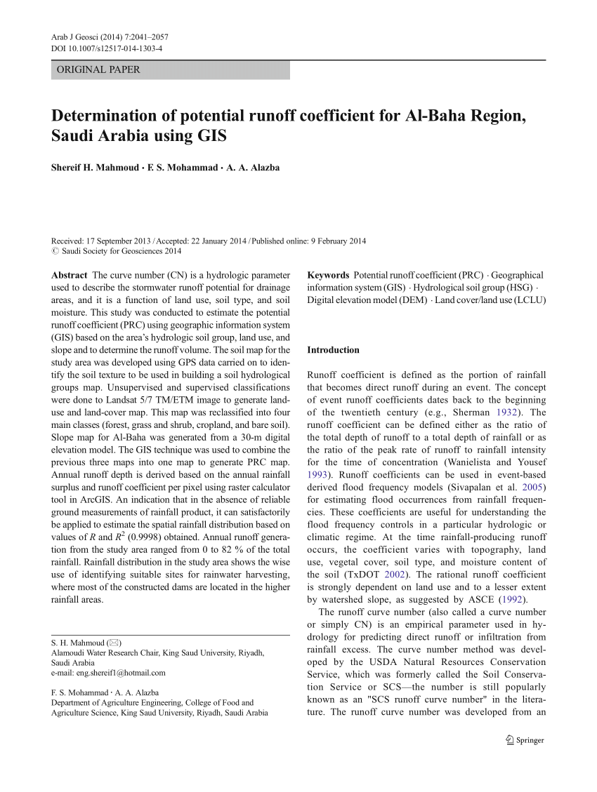 Pdf Determination Of Potential Runoff Coefficient For Al