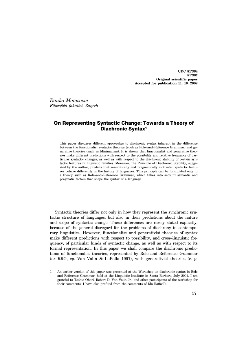 Pdf On Representing Syntactic Change Towards A Theory Of Diachronic Syntax