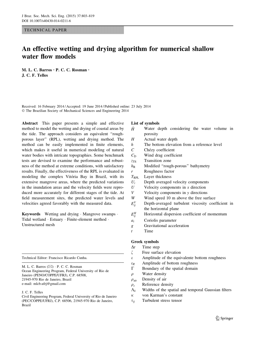 Pdf An Effective Wetting And Drying Algorithm For Numerical Shallow Water Flow Models