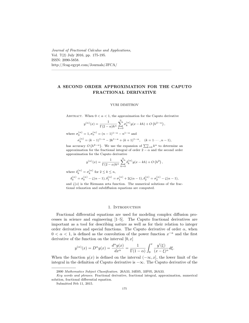(PDF) A second order approximation for the Caputo fractional derivative