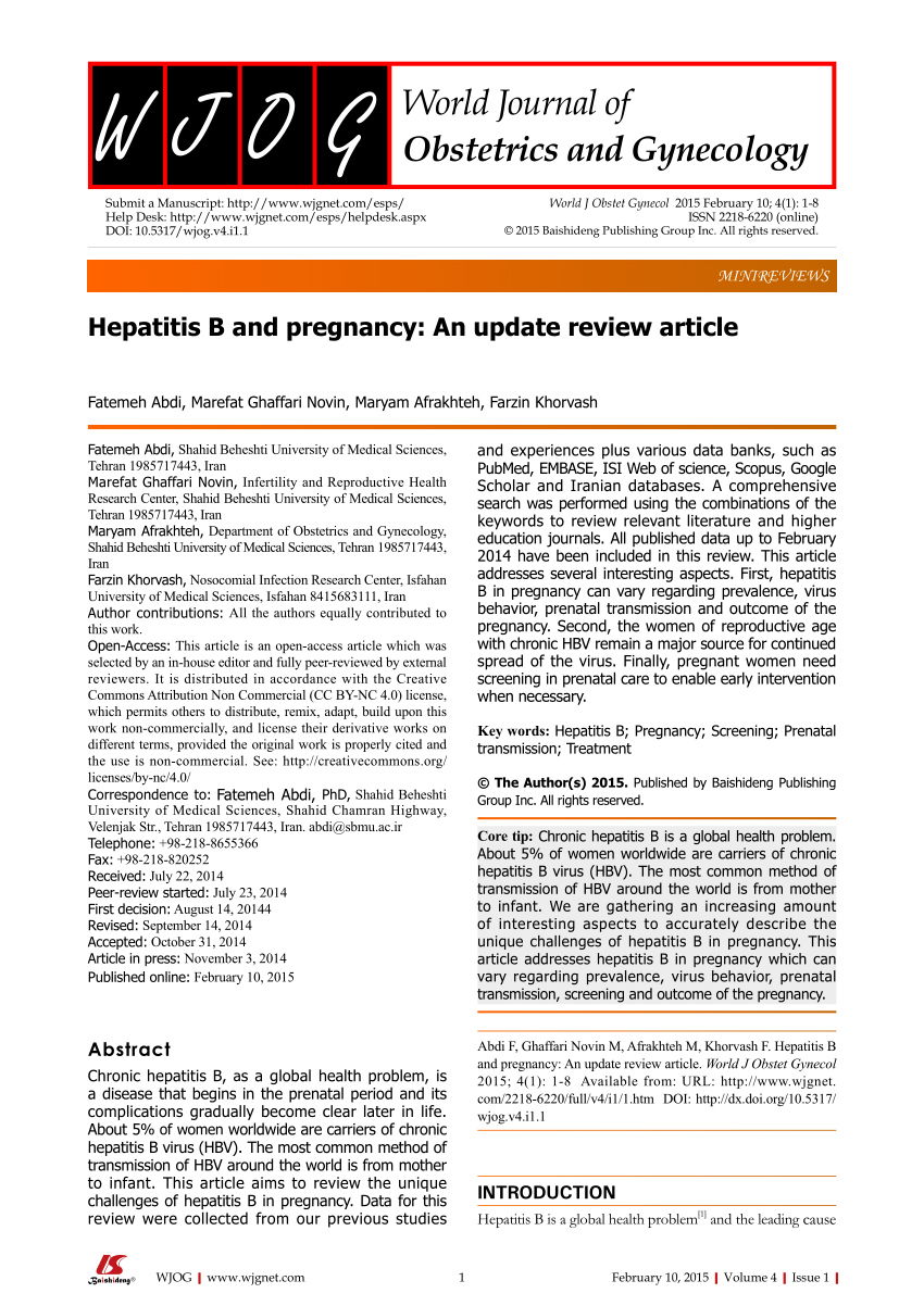 Pdf Hepatitis B And Pregnancy An Update Review Article