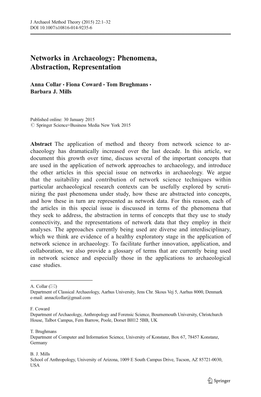 Pdf Networks In Archaeology Phenomena Abstraction Representation