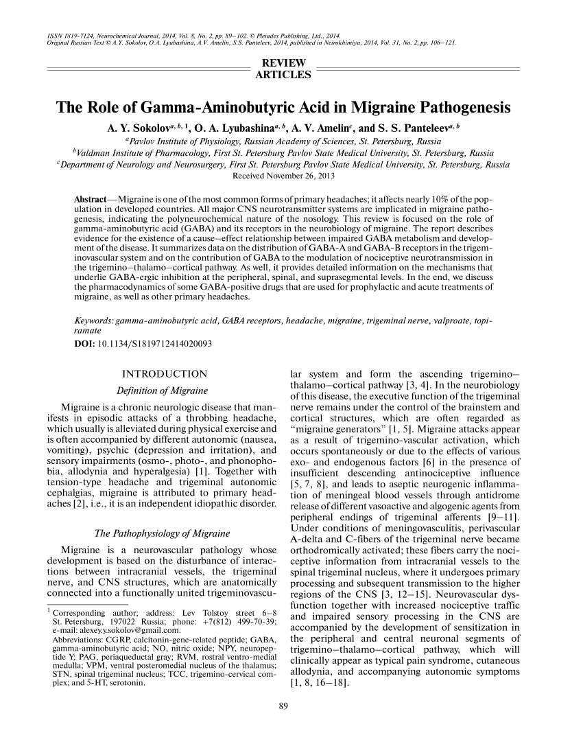 PDF) The role of gamma-aminobutyric acid in migraine pathogenesis