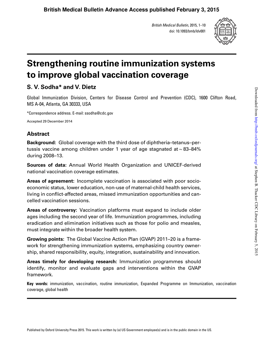 (PDF) Strengthening routine immunization systems to improve global ...