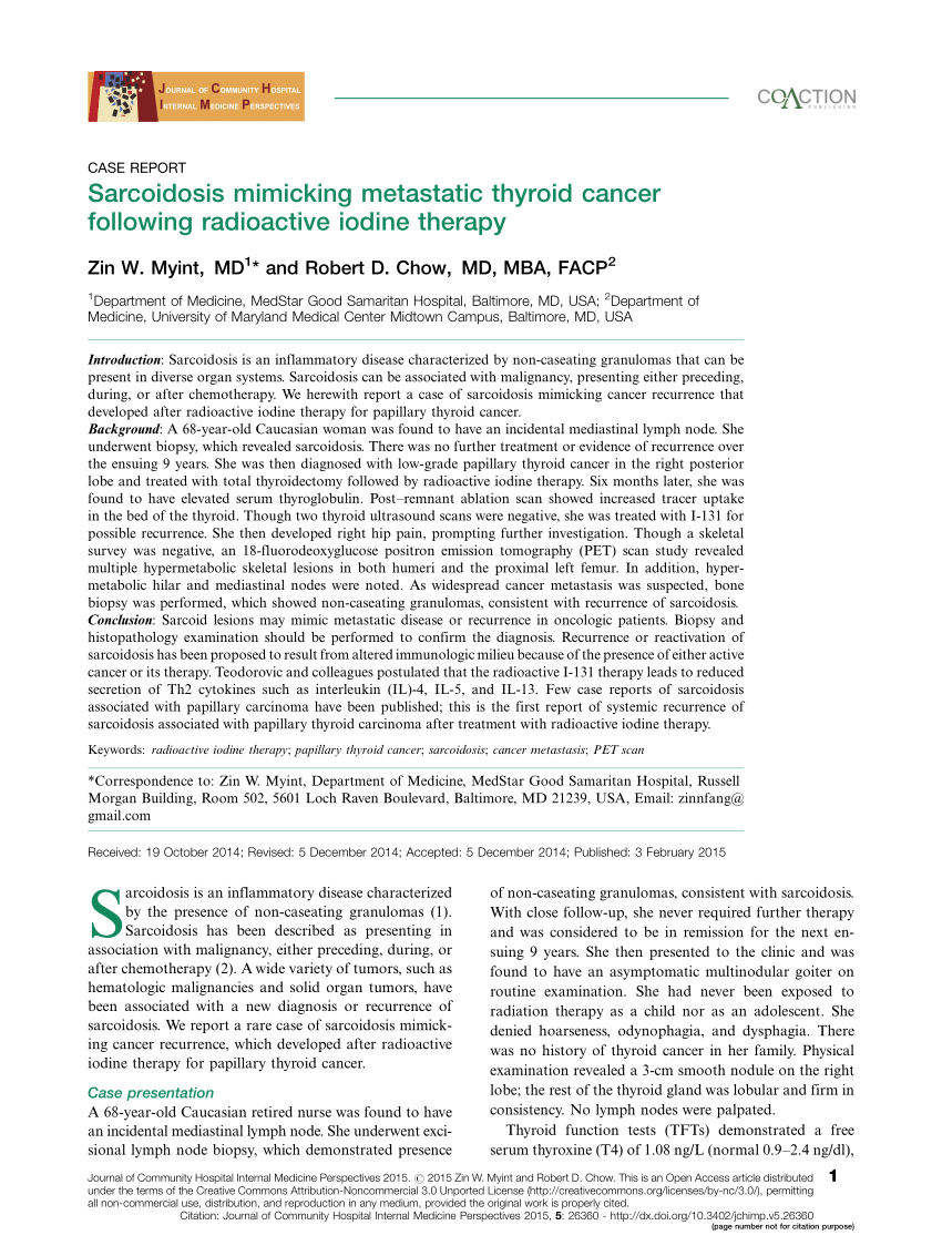 (PDF) Sarcoidosis mimicking metastatic thyroid cancer