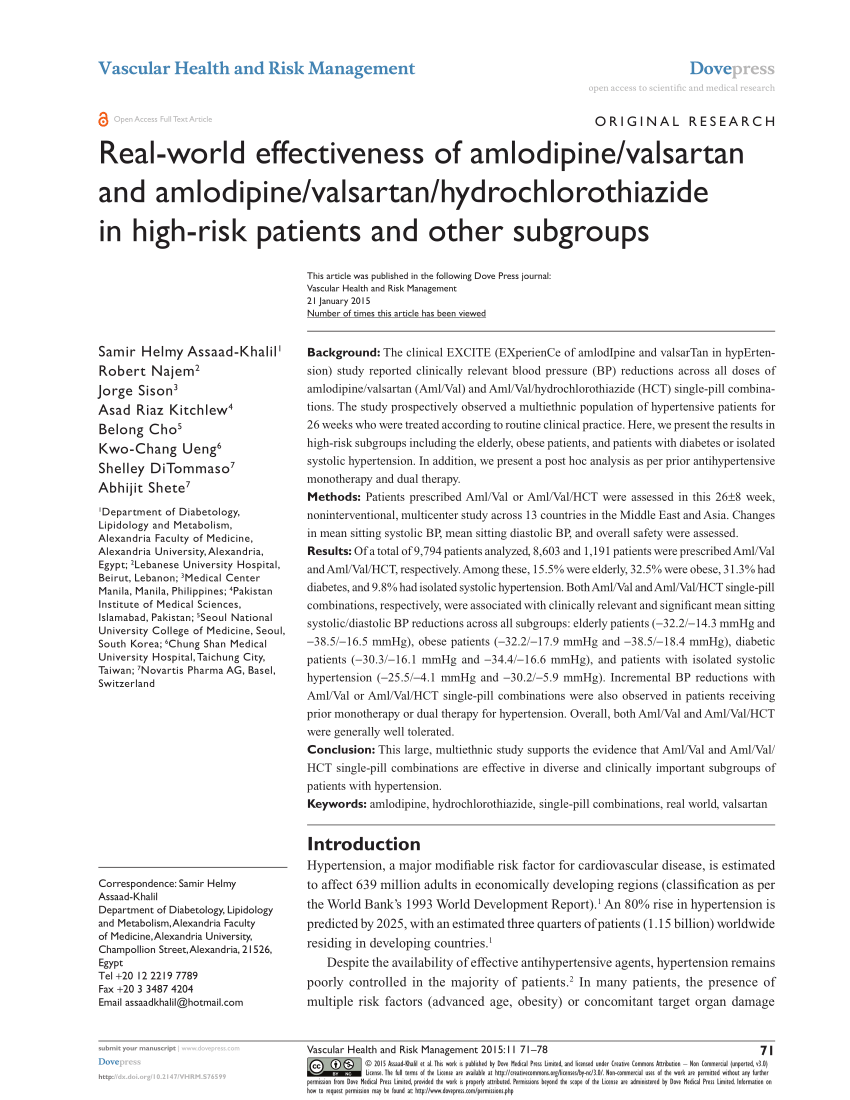 PDF Real world effectiveness of amlodipine valsartan and