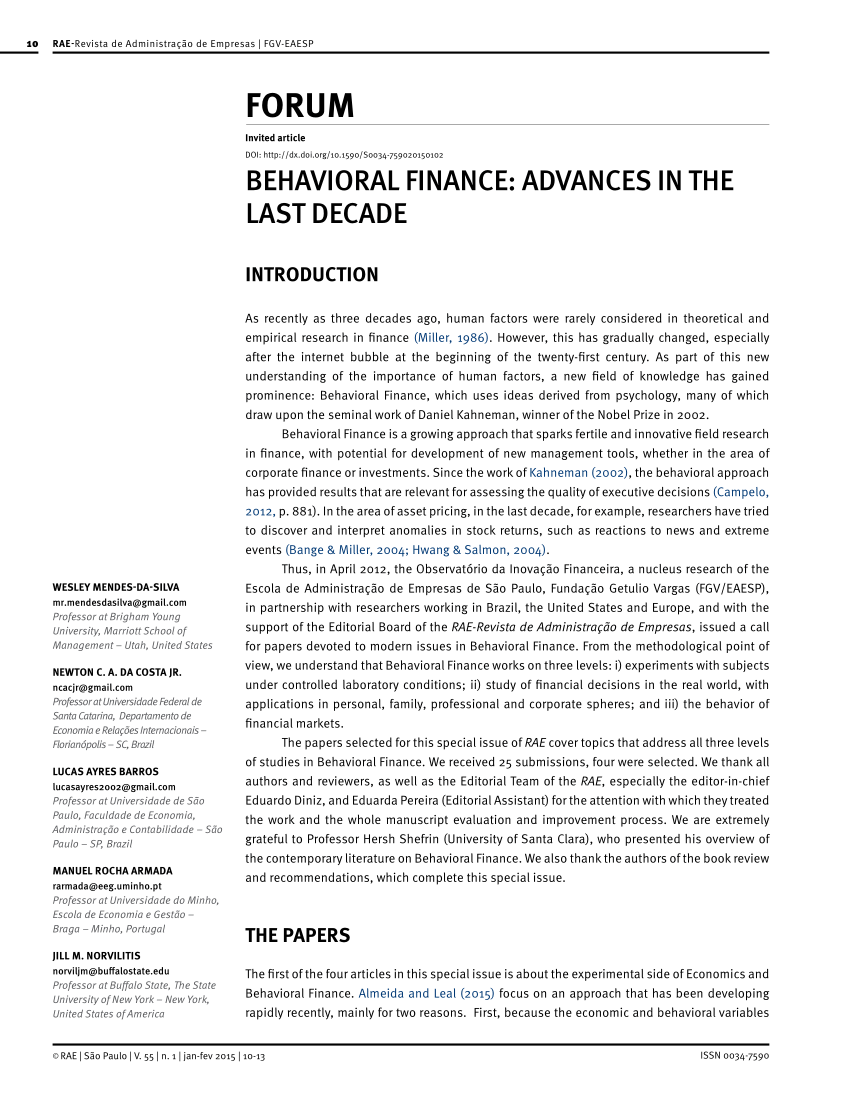 research paper behavioral finance