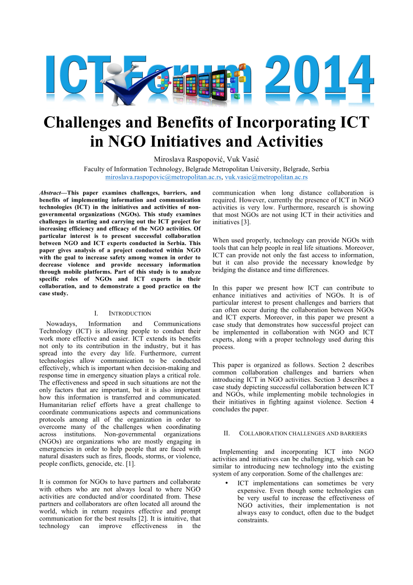 Pdf Challenges And Benefits Of Incorporating Ict In Ngo Initiatives