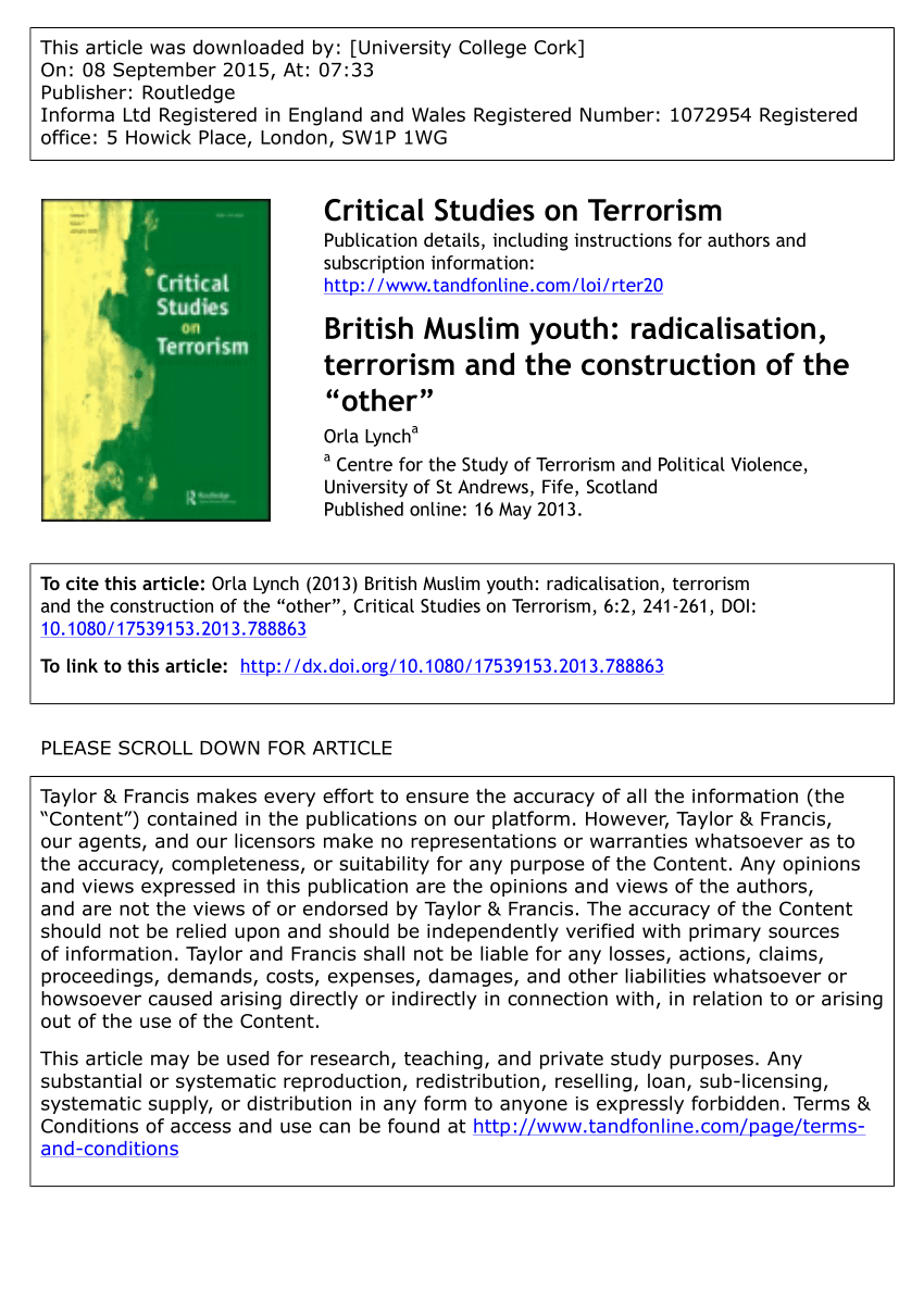 Pdf British Muslim Youth Radicalisation Terrorism And The Construction Of The Other