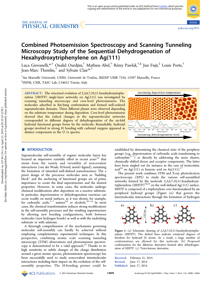 Pdf Combined Photoemission Spectroscopy And Scanning Tunneling Microscopy Study Of The Sequential Dehydrogenation Of Hexahydroxytriphenylene On Ag 111