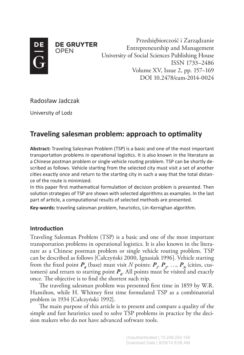 PDF) Traveling salesman problem: approach to optimality