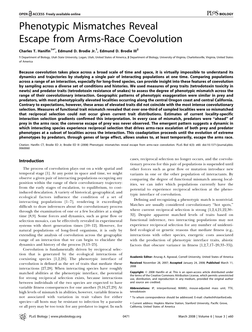 PDF Phenotypic Mismatches Reveal Escape from Arms Race Coevolution