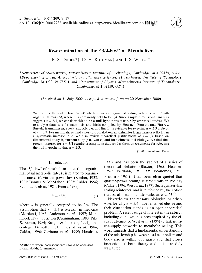 Pdf Re Examination Of The 3 4 Law Of Metabolism