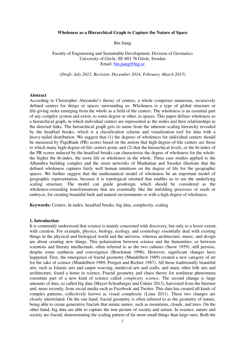 Pdf Wholeness As A Hierarchical Graph To Capture The Nature Of Space