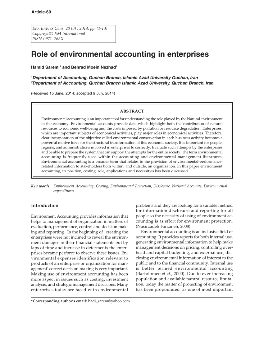 research articles on environmental accounting