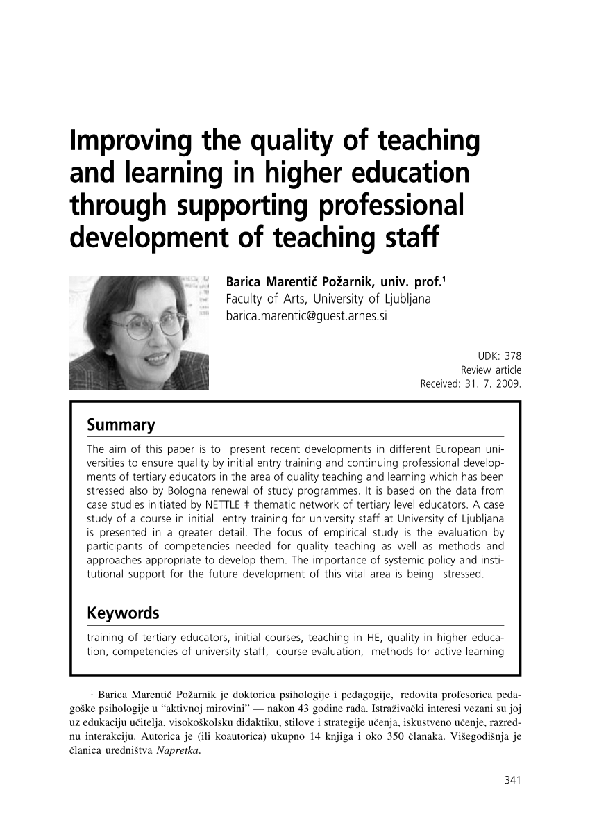 Pdf Improving The Quality Of Teaching And Learning In Higher Education Through Supporting Professional Development Of Teaching Staff