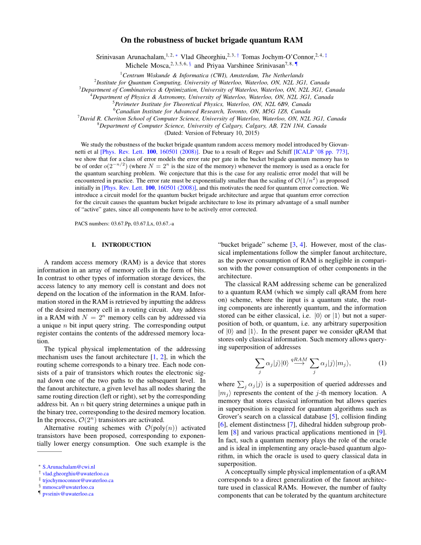 PDF) On the robustness of bucket brigade quantum RAM