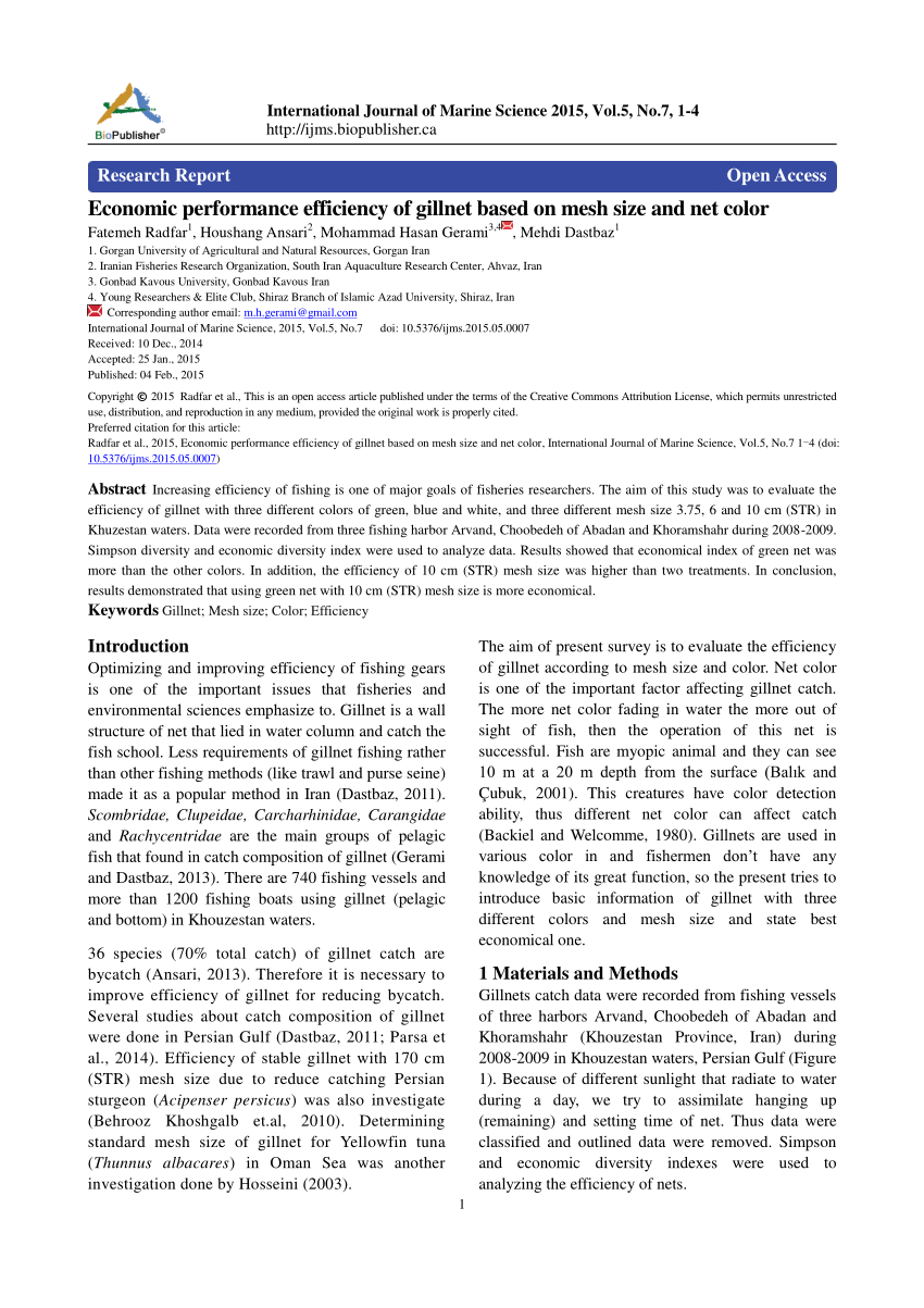 Assessment of Technical and Economic Efficiencies of Gillnet Type