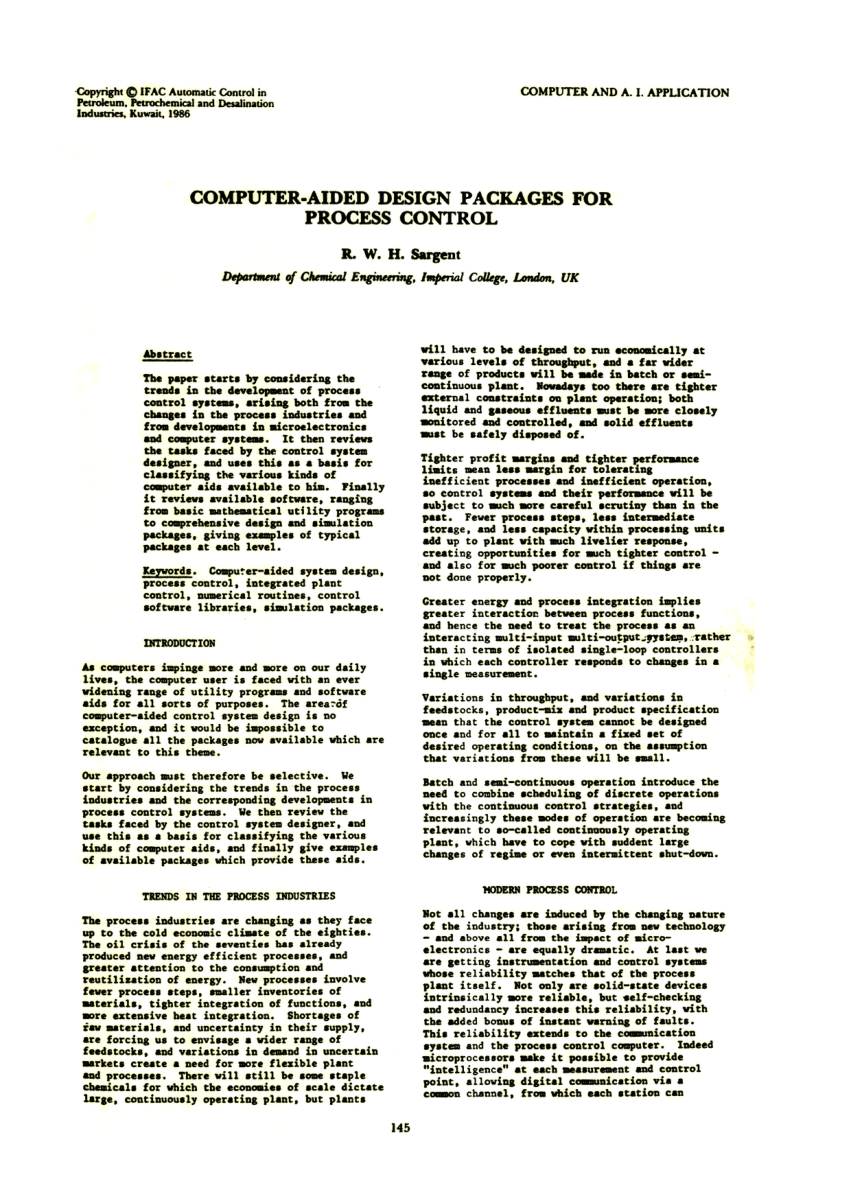 PDF) Computer-Aided Design Packages for Process Control