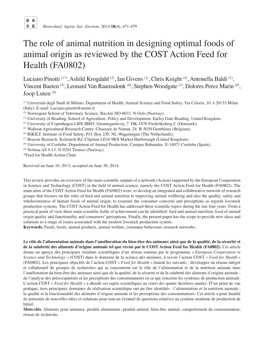 PDF) The role of animal nutrition in designing optimal foods of animal  origin as reviewed by the COST Action Feed for Health (FA0802)