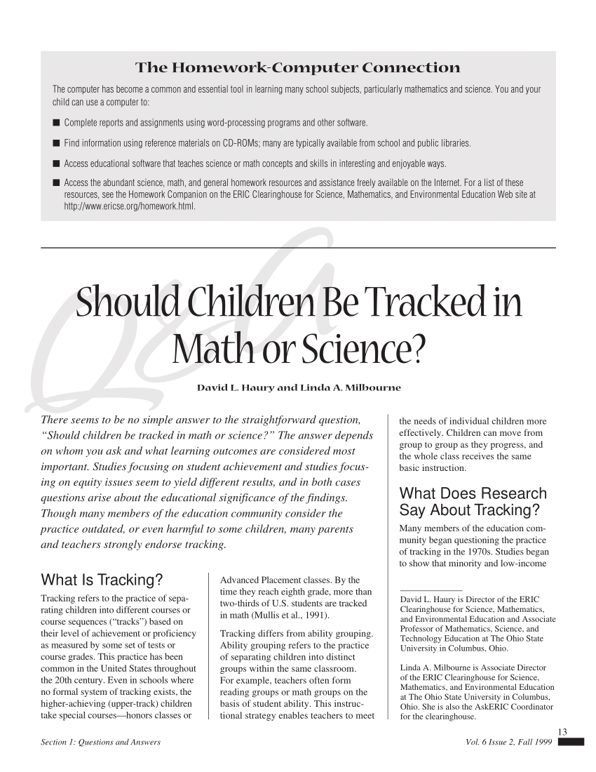 Pdf Should Children Be Tracked In Math Or Science