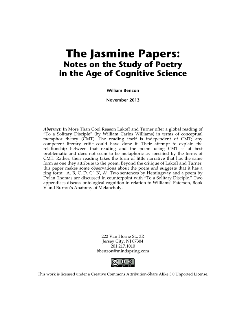 Pdf The Jasmine Papers Notes On The Study Of Poetry In The Age