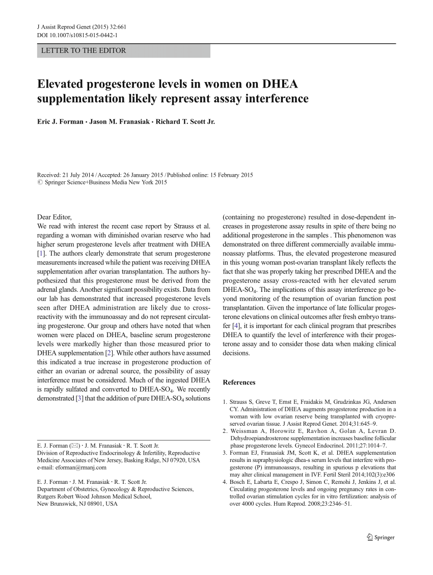 (PDF) Elevated progesterone levels in women on DHEA supplementation