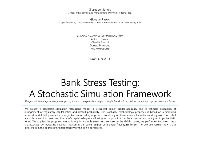 (PDF) Bank Stress Testing A Stochastic Simulation Framework