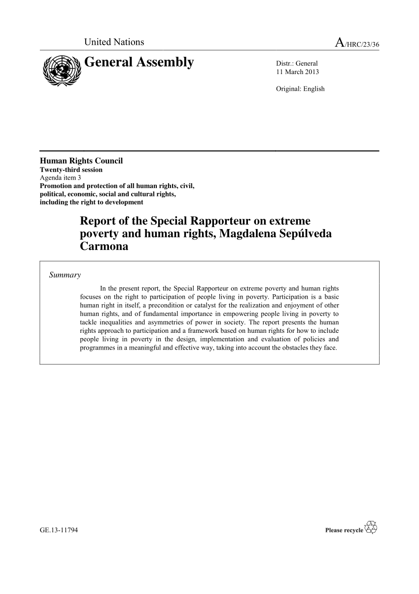 PDF) Report of the Special Rapporteur on Extreme Poverty and Human Regarding Rapporteur Report Template