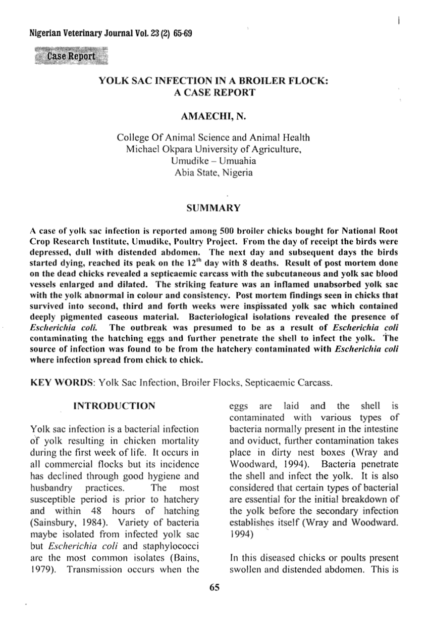 Pdf Yolk Sac Infection In A Broiler Flock A Case Report