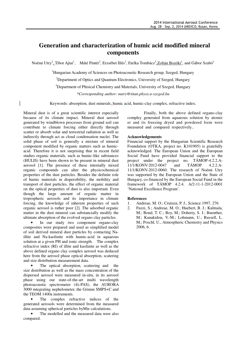 Pdf Generation And Characterization Of Humic Acid Modified Mineral Components