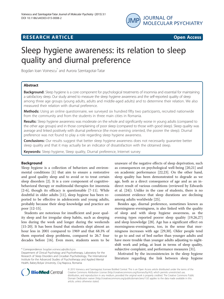 (PDF) Sleep hygiene awareness: Its relation to sleep quality and