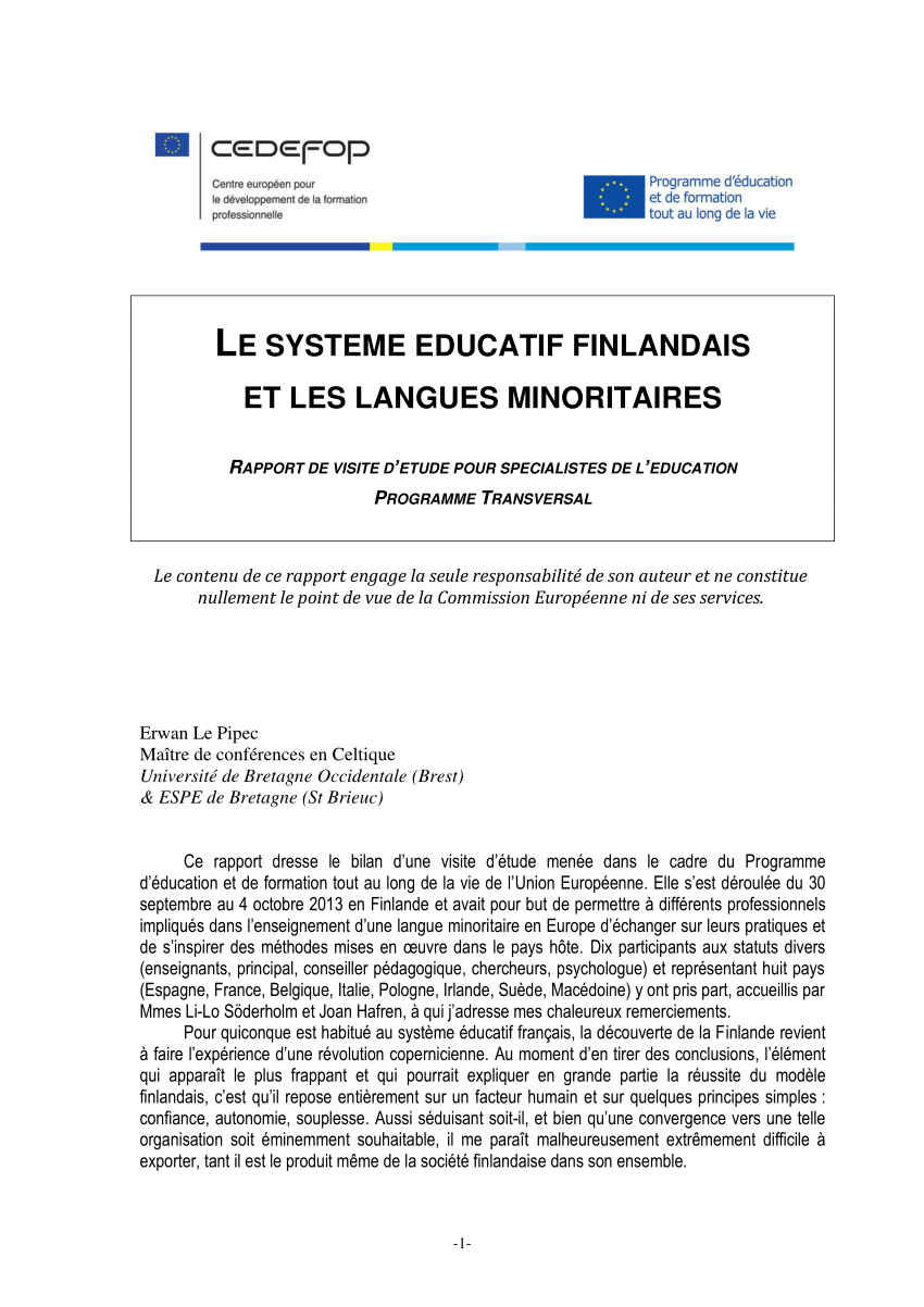 Pdf Le Systeme Educatif Finlandais Et Les Langues