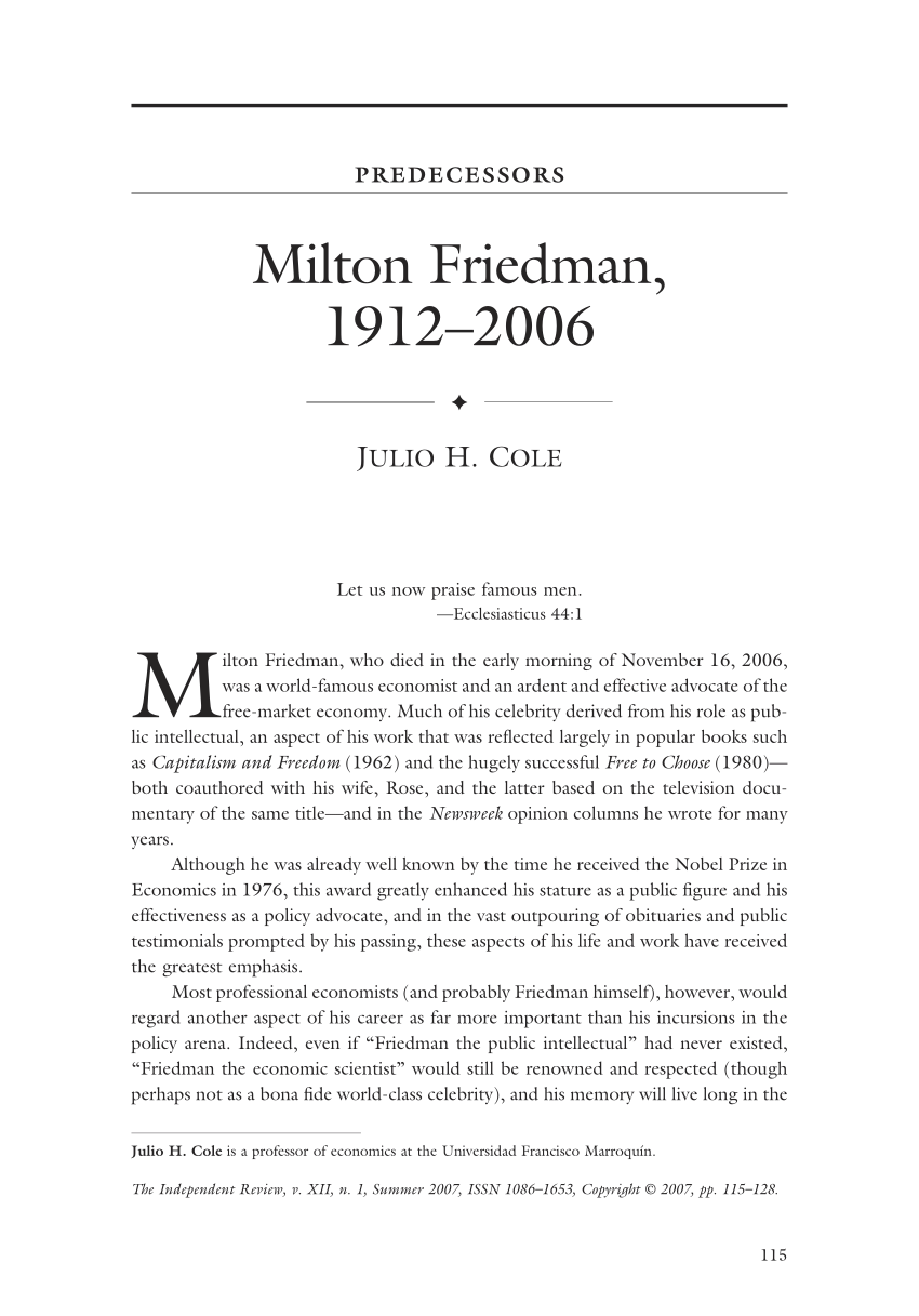 milton friedman economic theory
