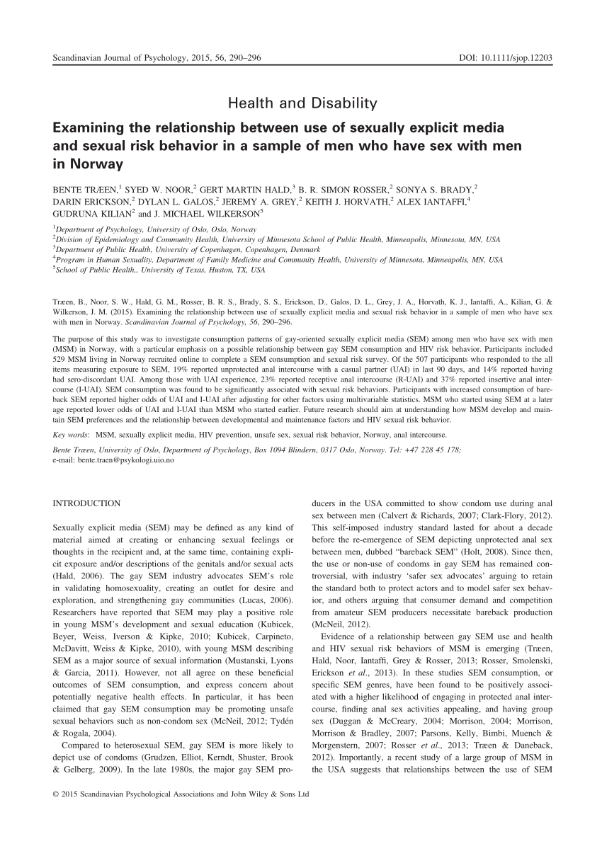 PDF) Examining the relationship between use of sexually explicit media and sexual risk behavior in a sample of men who have sex with men in Norway