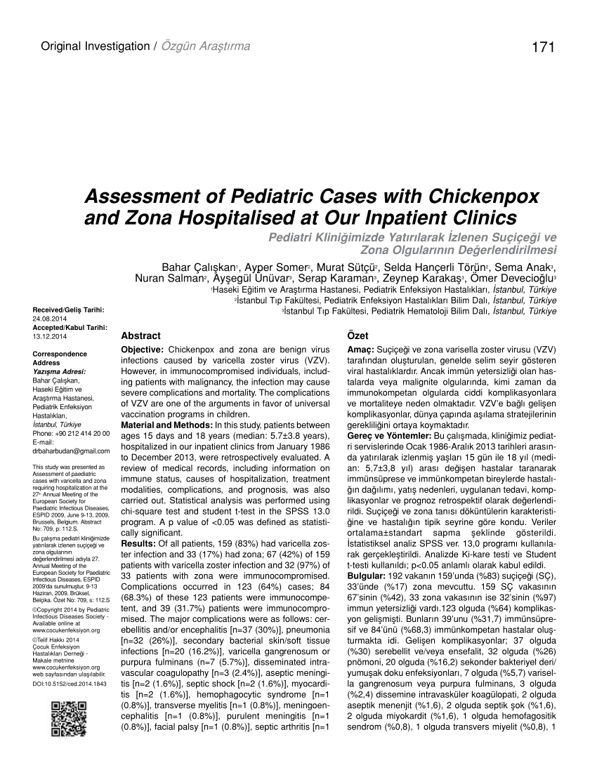 (PDF) Assessment of Pediatric Cases with Chickenpox and Zona ...