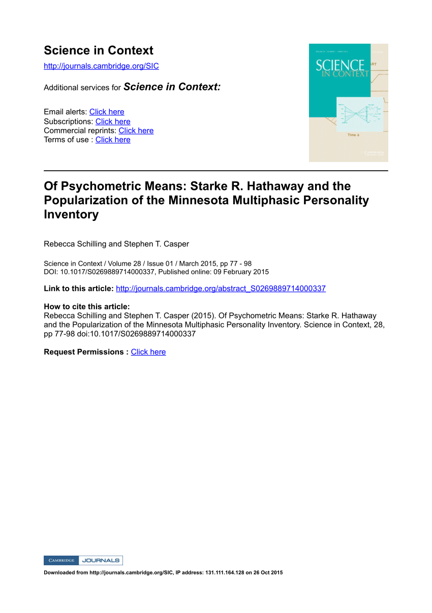 Pdf Of Psychometric Means Starke R Hathaway And The Popularization Of The Minnesota Multiphasic Personality Inventory