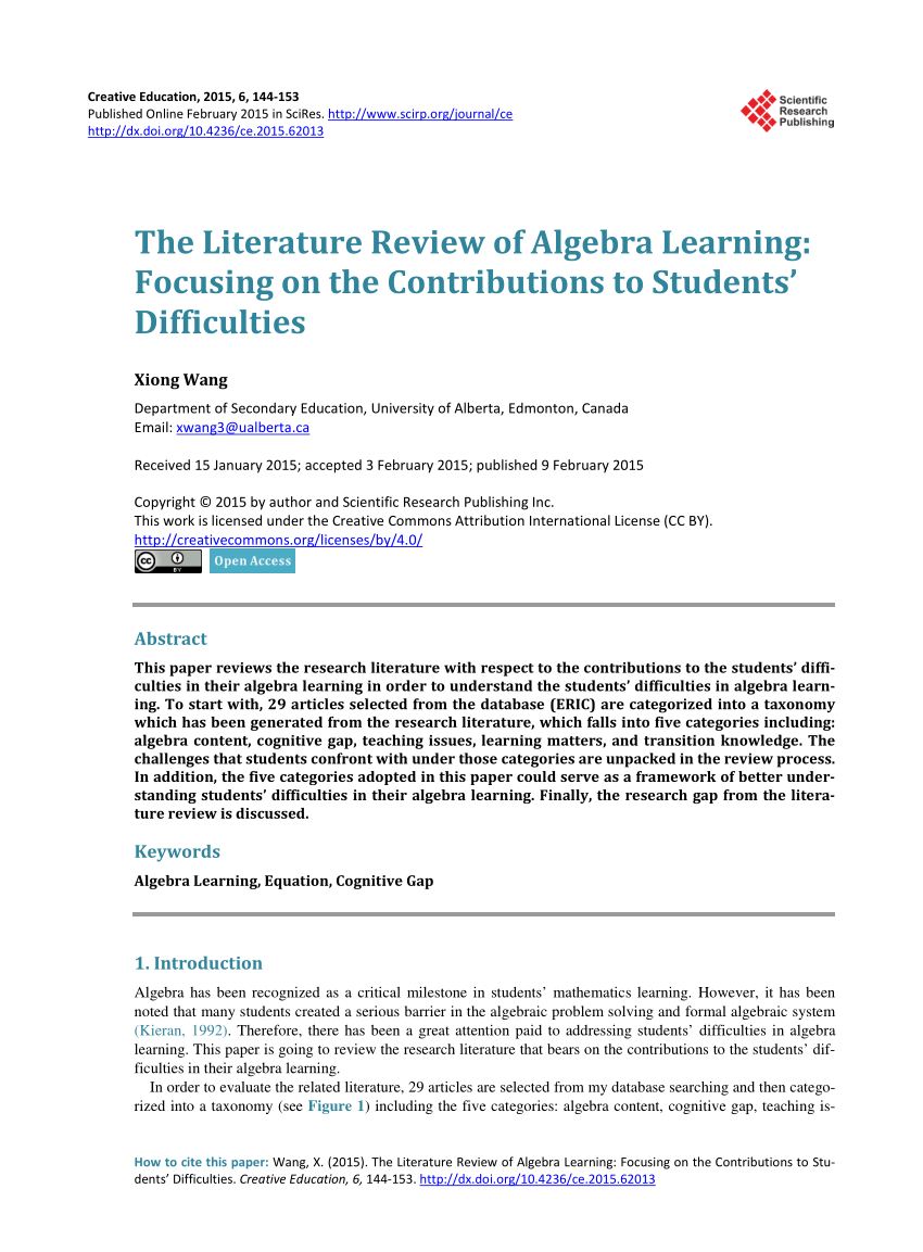literature review learning difficulties