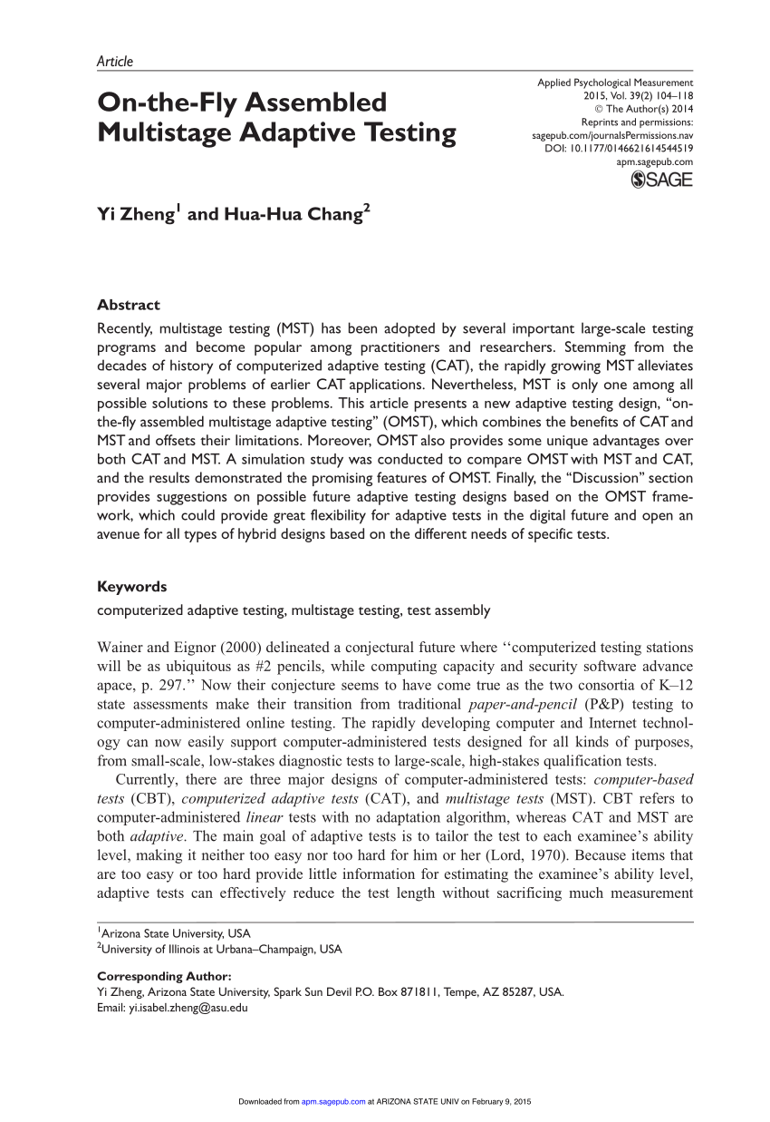 PDF On the Fly Assembled Multistage Adaptive Testing