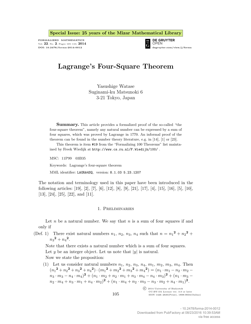 MathType - Lagrange's four-square theorem states that every natural number  can be represented as the sum of four integer squares. Proved by Joseph  Louis #Lagrange in 1770, it can be regarded as