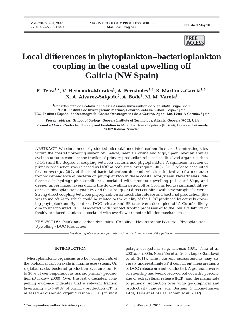 Pdf Local Differences In Phytoplankton Bacterioplankton Coupling In The Coastal Upwelling Off Galicia Nw Spain