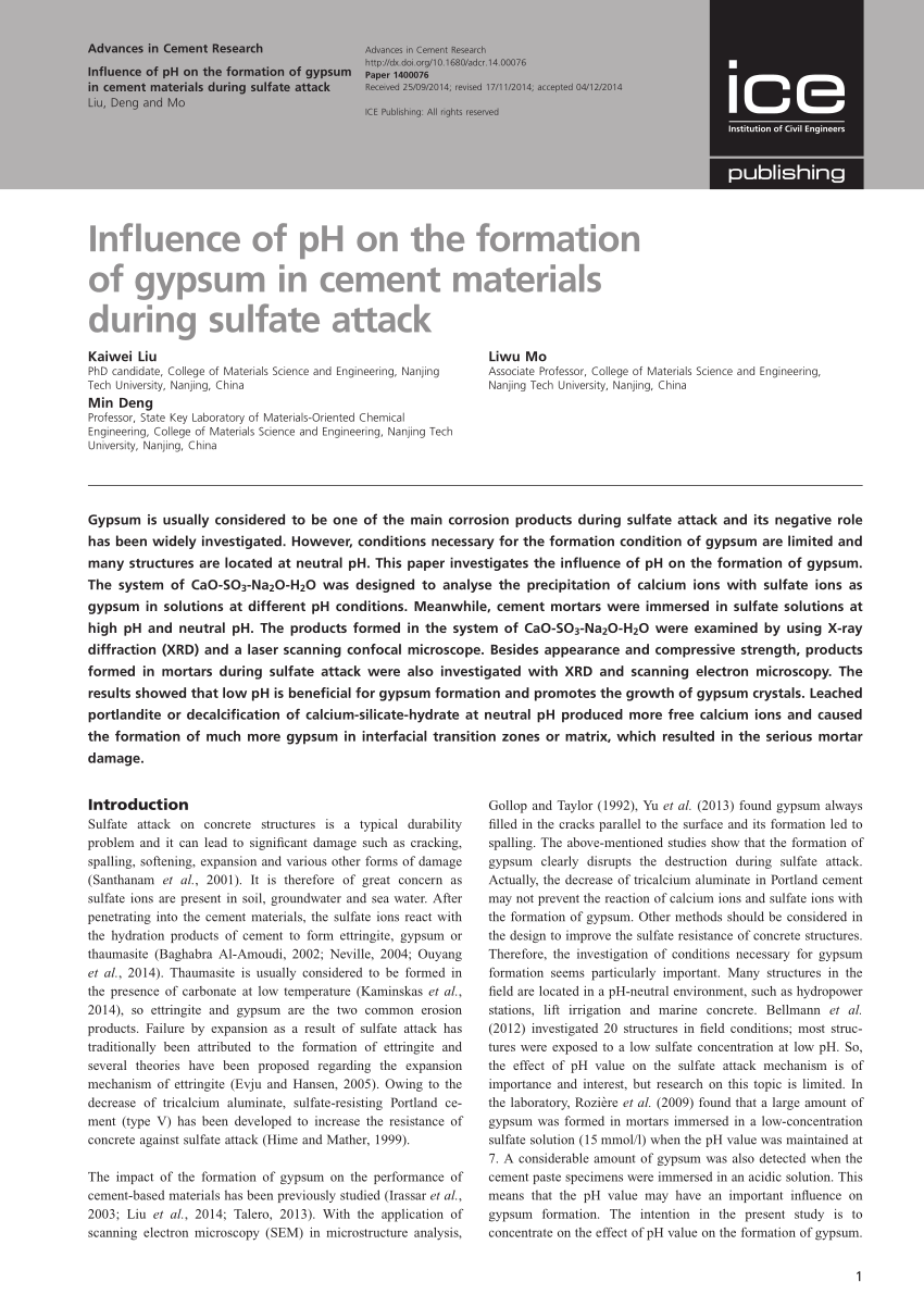 Pdf Influence Of Ph On The Formation Of Gypsum In Cement Materials During Sulfate Attack