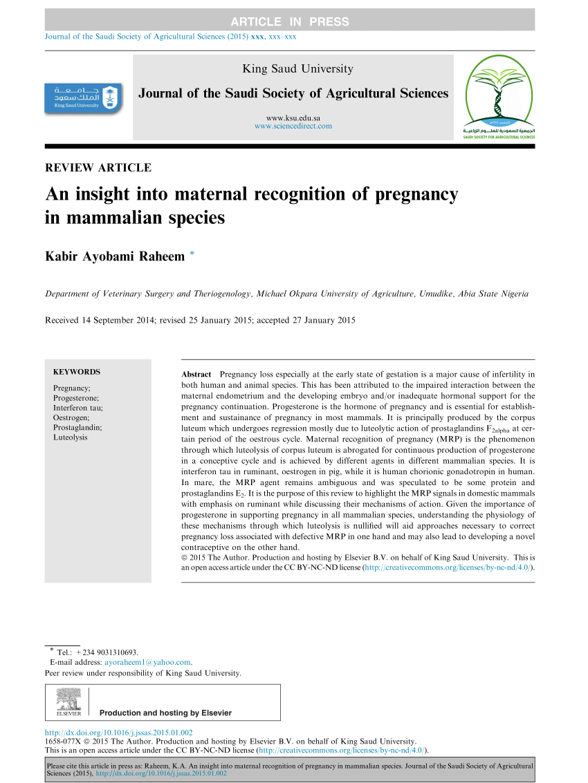 PDF) An insight into maternal recognition of pregnancy in mammalian species