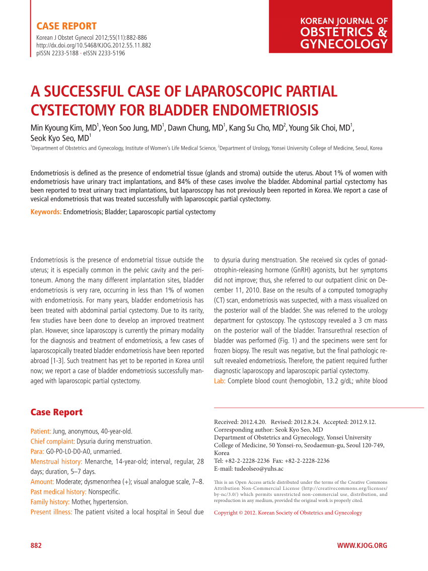Pdf A Successful Case Of Laparoscopic Partial Cystectomy For Bladder Endometriosis