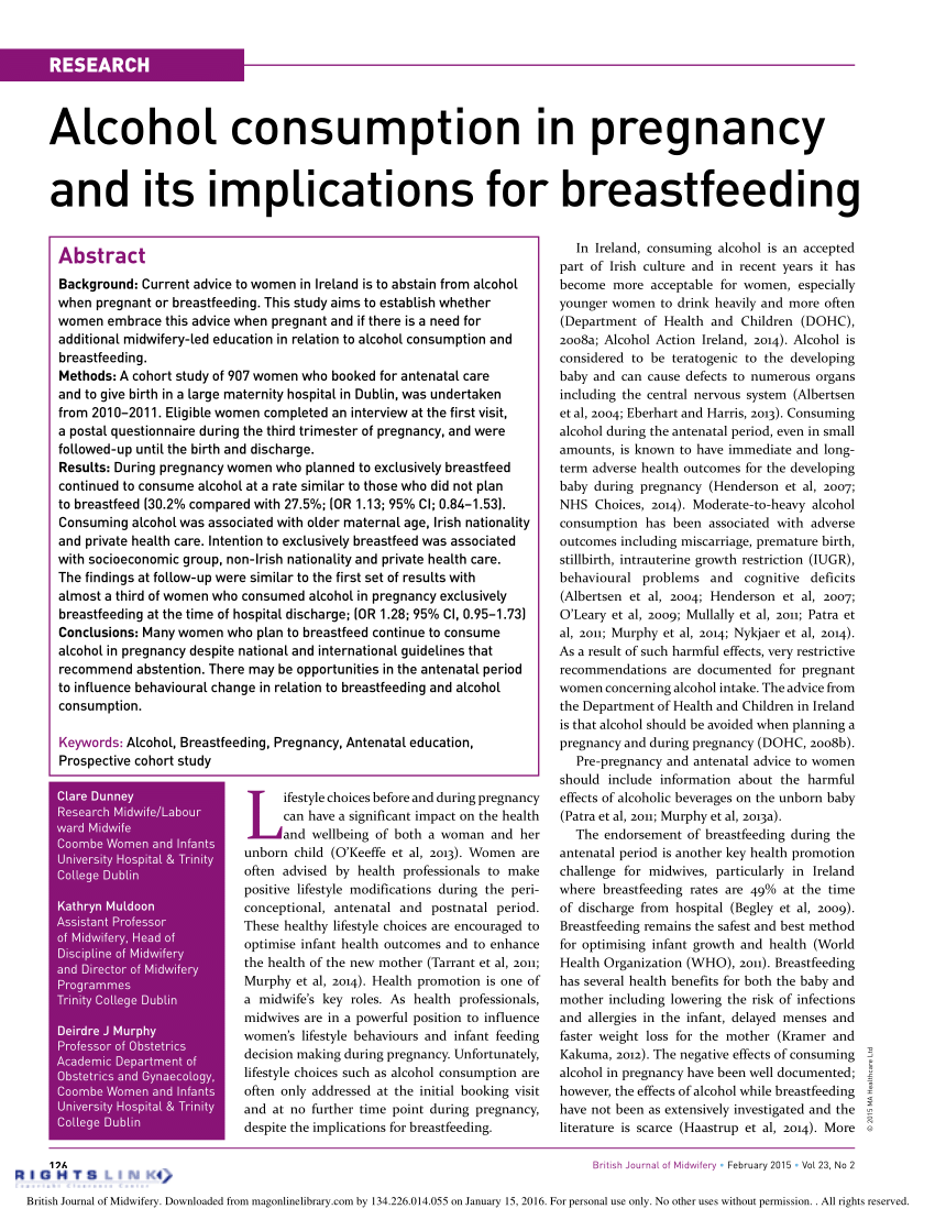 Full Article Alcohol Consumption In Pregnancy And Its Implications For Breastfeeding 5994