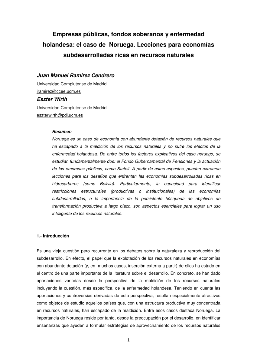 Pdf Empresas Publicas Fondos Soberanos Y Enfermedad Holandesa El Caso De Noruega